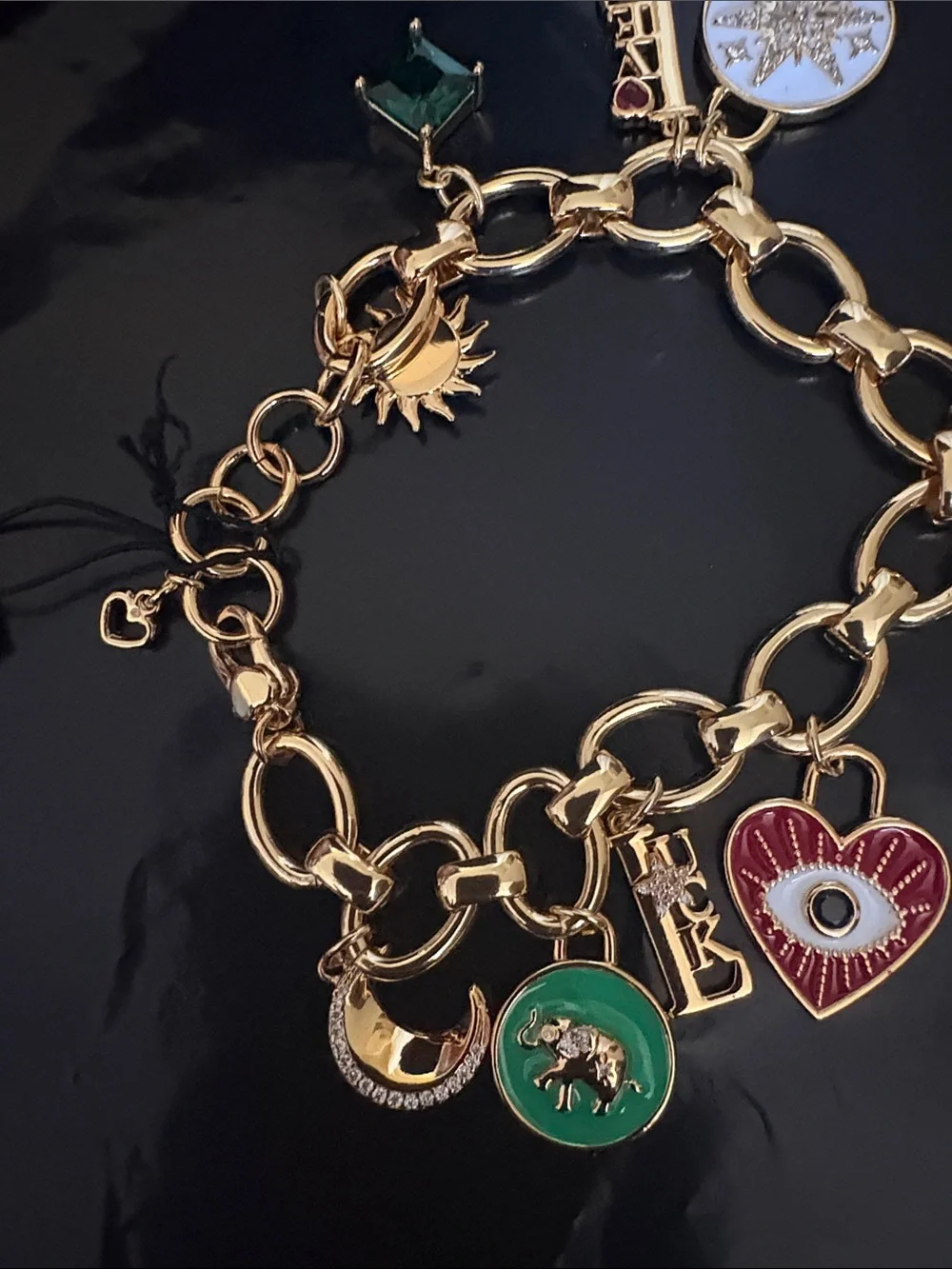kate spade Gold-Tone Crystal & Mother-of-Pearl Evil Eye Heart Charm Bracelet - Picture 5 of 6